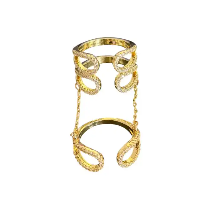 Altın Renk İkili Taşlı Ayarlanabilir Yüzük