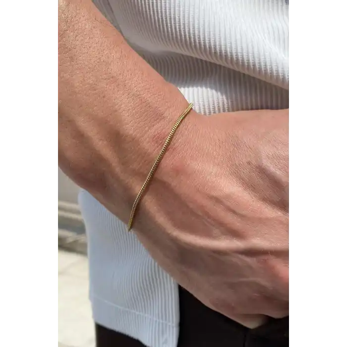 Altın Renk İnce Zincir Çelik Bileklik (Unisex)