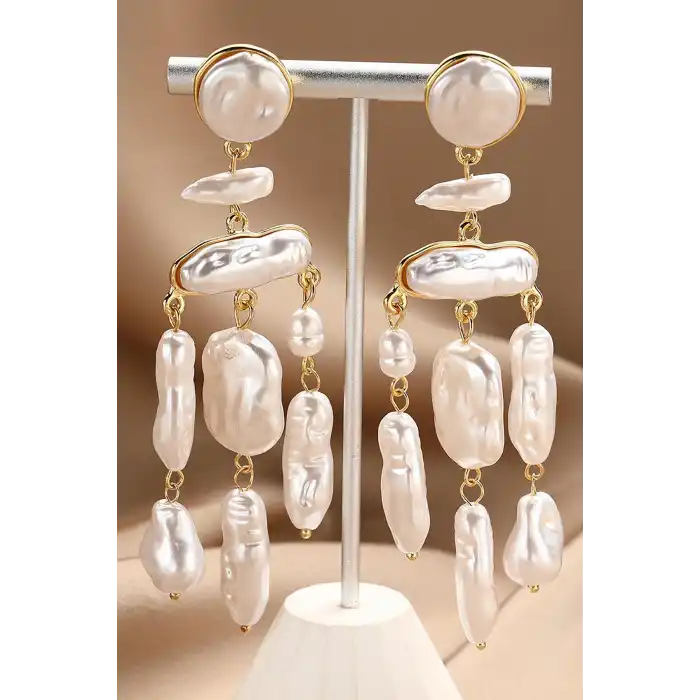 Altın Renk İnci Detaylı Abiye Küpe (Çift)