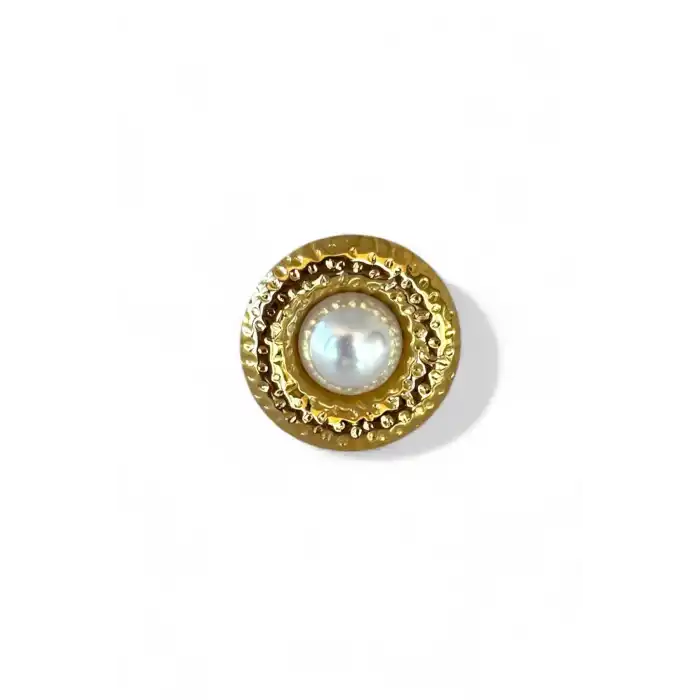 Altın Renk İnci Detaylı Ayarlanabilir Çelik Yüzük