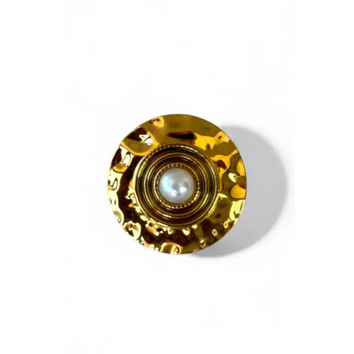 Altın Renk İnci Detaylı Ayarlanabilir Çelik Yüzük