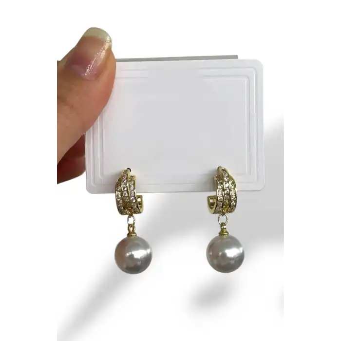 Altın Renk İnci Detaylı Küpe (Çift)