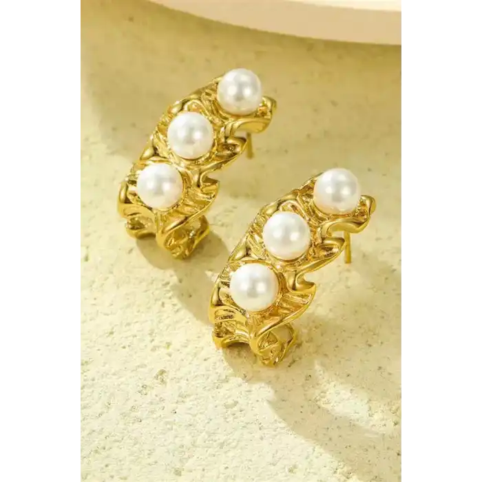 Altın Renk İnci Detaylı Küpe (Çift)