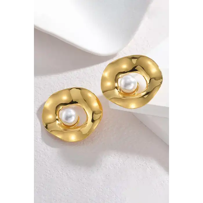 Altın Renk İnci Detaylı Küpe (Çift)