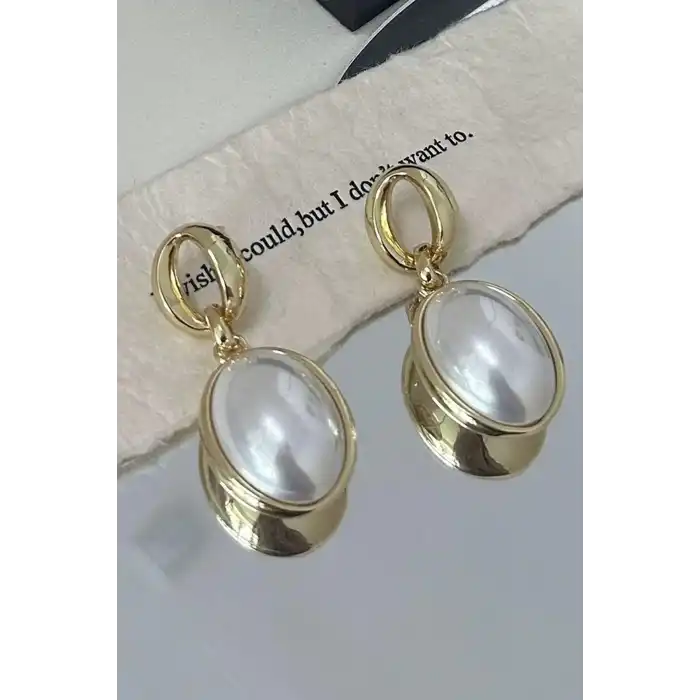 Altın Renk İnci Detaylı Küpe (Çift)