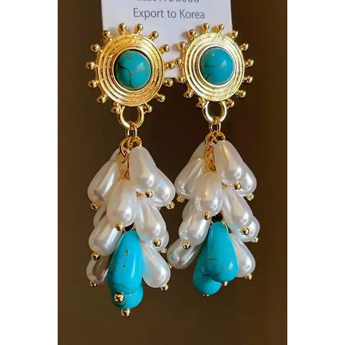 Altın Renk İnci Detaylı Tasarım Küpe (Çift)