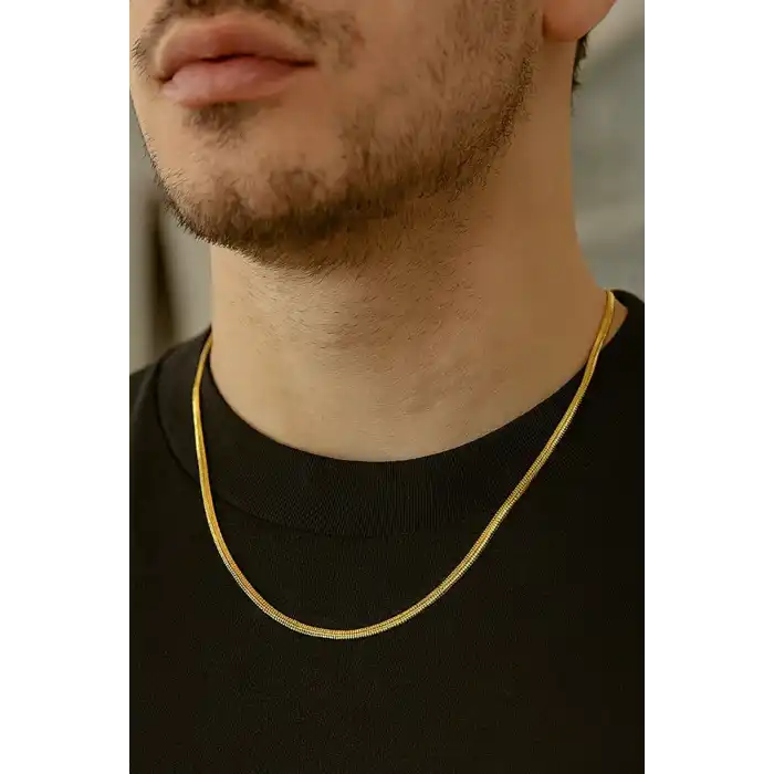 Altın Renk İtalyan Zincir Erkek Çelik Kolye (55cm)