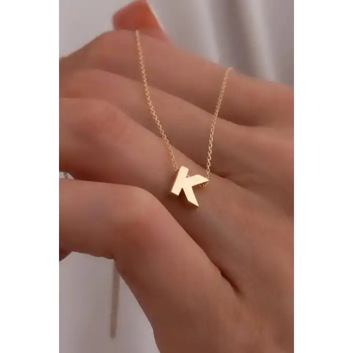 Altın Renk K Harf Çelik Kolye