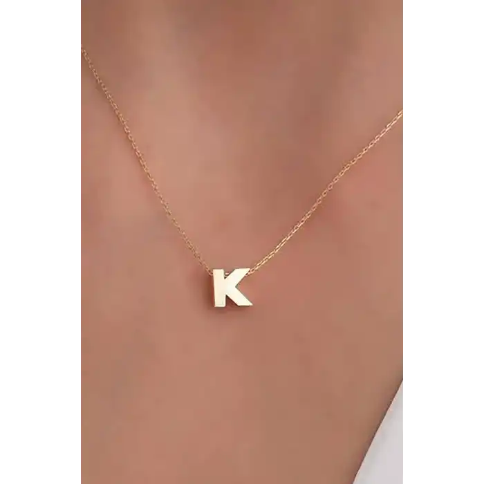 Altın Renk K Harf Çelik Kolye