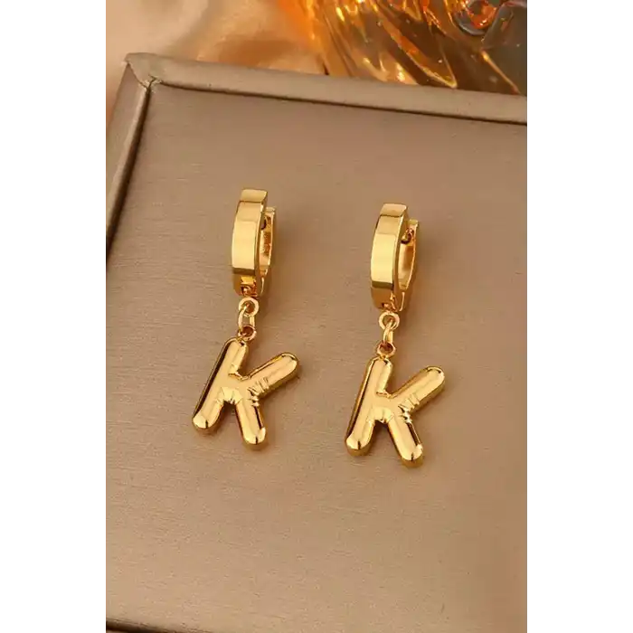 Altın Renk K Harf Çelik Küpe (Çift)
