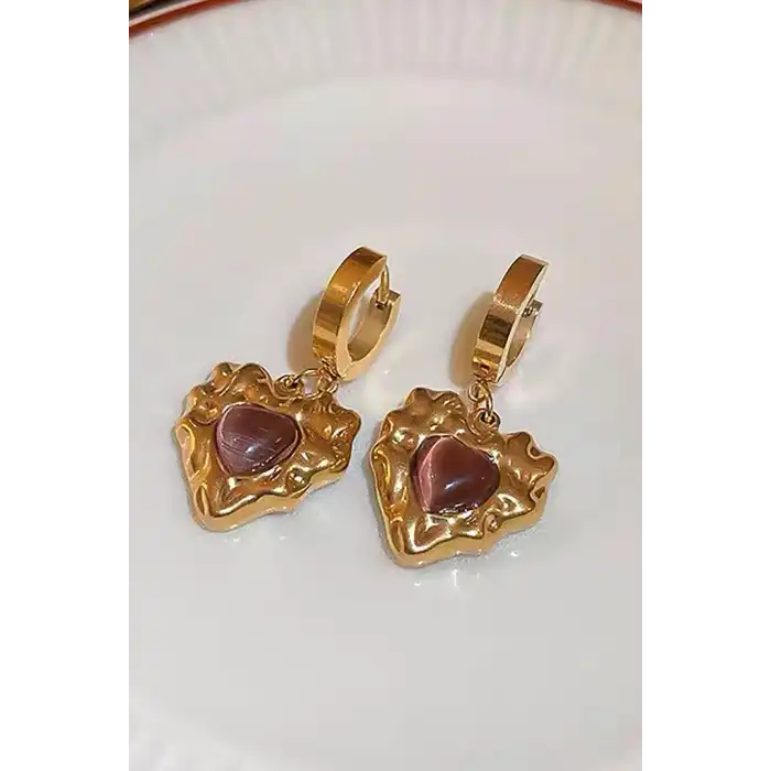 Altın Renk Kalp Detaylı Çelik Küpe (Çift)