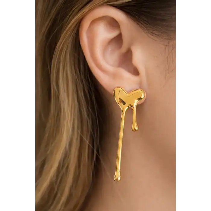 Altın Renk Kalp Detaylı Çelik Küpe (Çift)