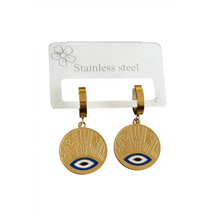 Altın Renk Kalp Detaylı Çelik Küpe (Çift)