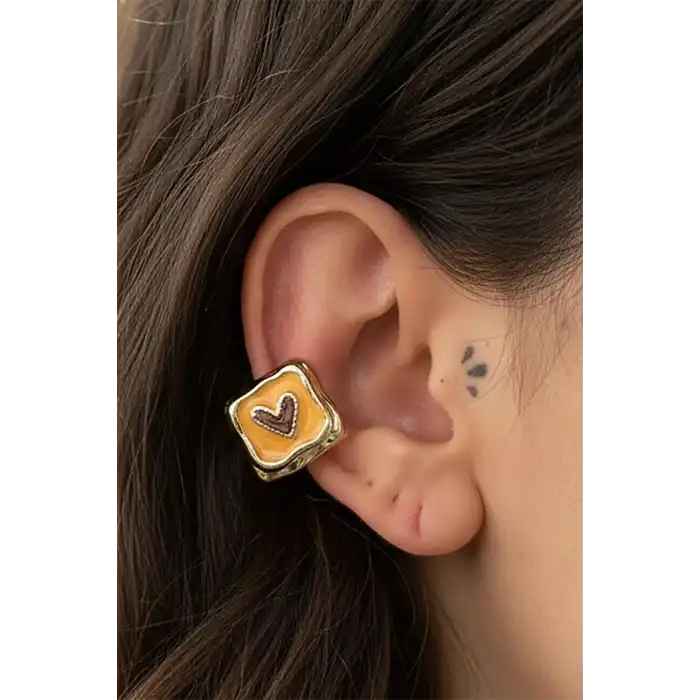 Altın Renk Kalp Figürlü 14K Altın Kaplama TX Ear Cuff (Tek)