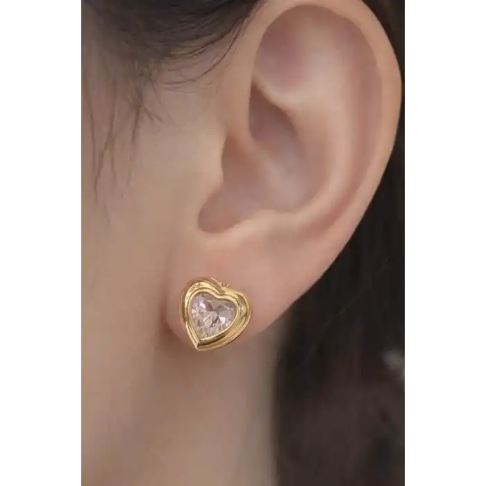 Altın Renk Kalp Figürlü 14K Altın Kaplama TX Küpe (Çift)