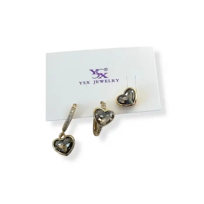 Altın Renk Kalp Figürlü 3lü YSX Küpe Set