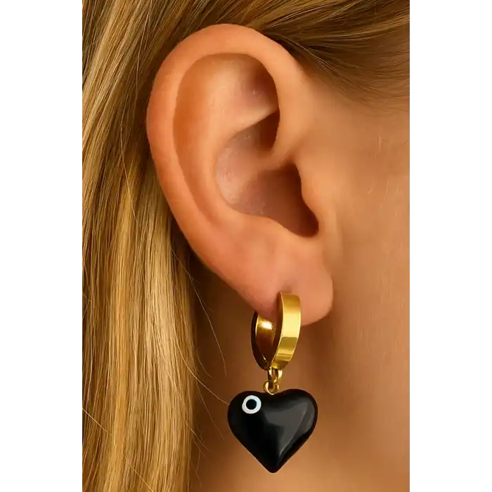 Altın Renk Kalp Figürlü Çelik Küpe (Çift)