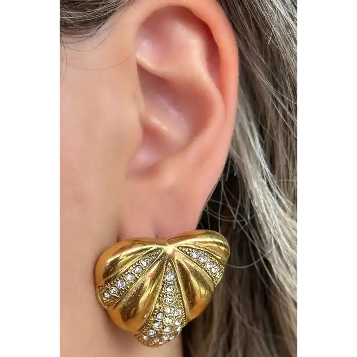 Altın Renk Kalp Figürlü Çelik Küpe (Çift)