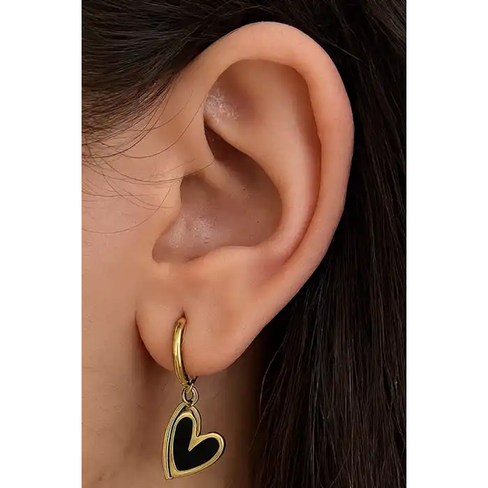 Altın Renk Kalp Figürlü Çelik Küpe (Çift)