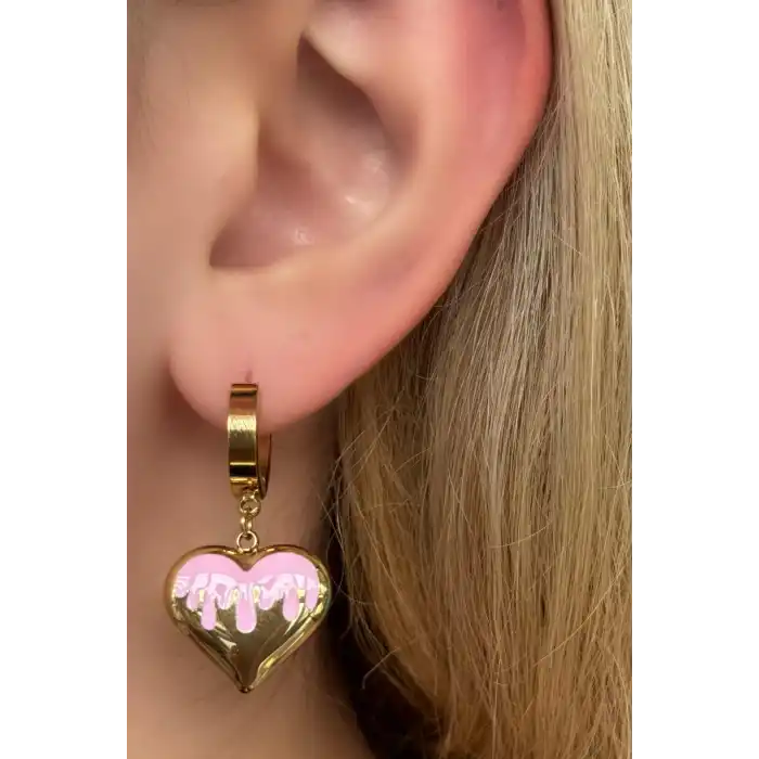 Altın Renk Kalp Figürlü Çelik Küpe (Çift)