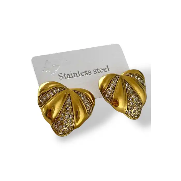 Altın Renk Kalp Figürlü Çelik Küpe (Çift)