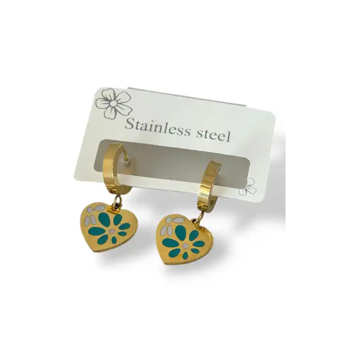 Altın Renk Kalp Figürlü Çelik Küpe (Çift)