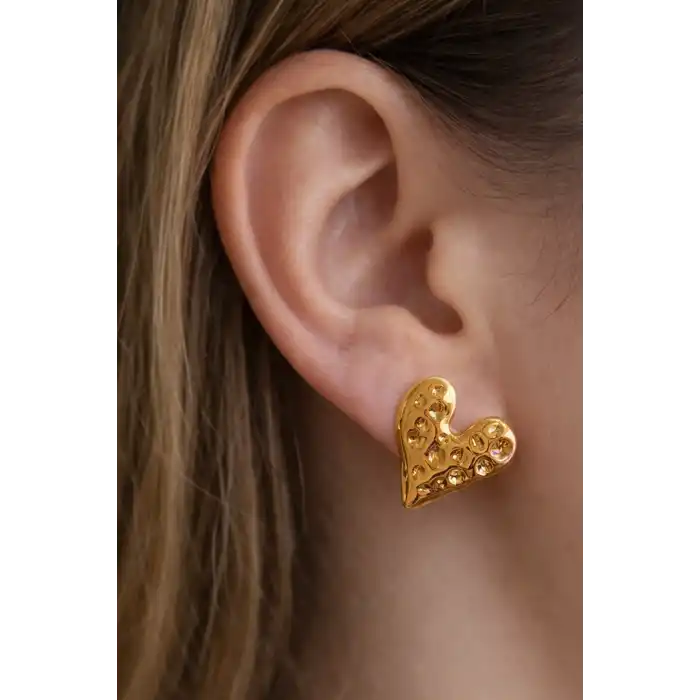 Altın Renk Kalp Figürlü Çelik Küpe (Çift)