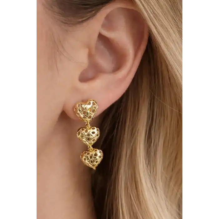 Altın Renk Kalp Figürlü Çelik Küpe (Çift)