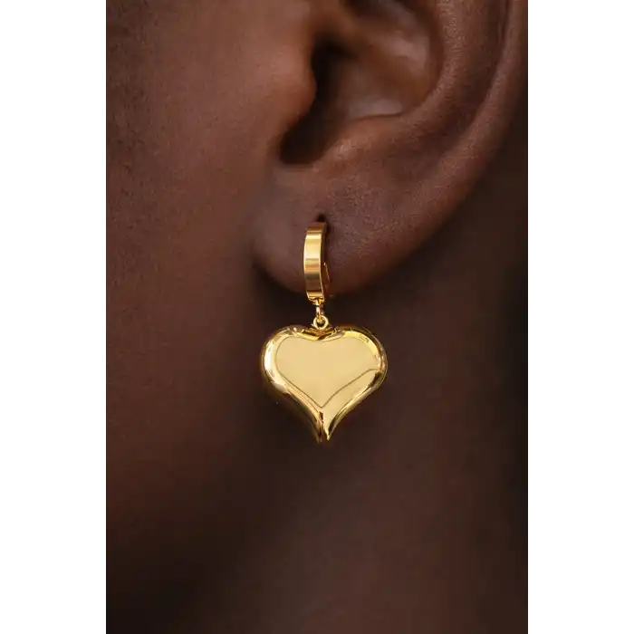 Altın Renk Kalp Figürlü Çelik Küpe (Çift)