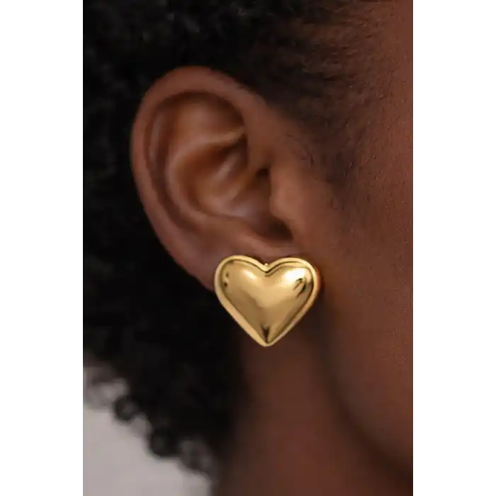 Altın Renk Kalp Figürlü Çelik Küpe (Çift)