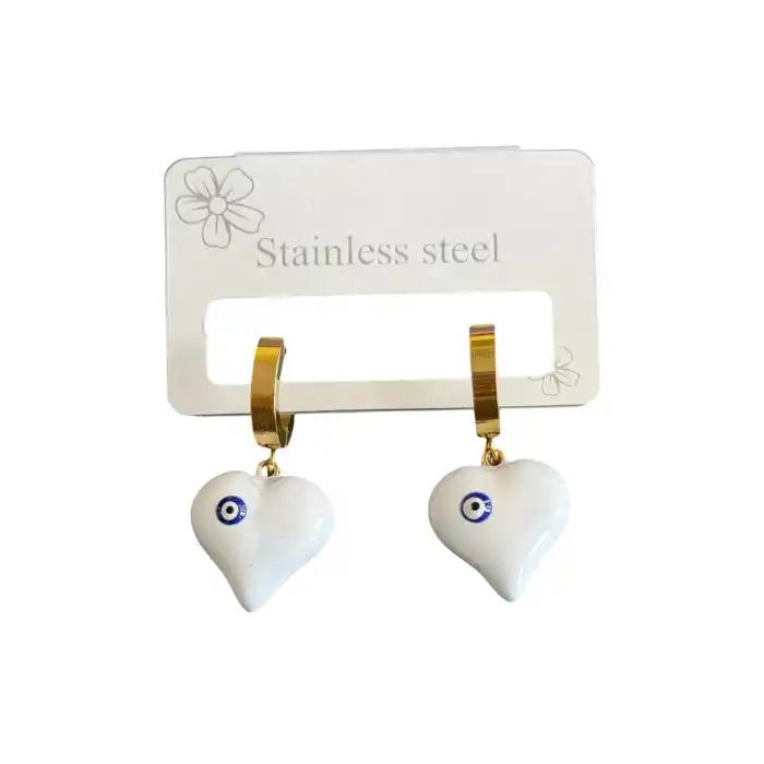 Altın Renk Kalp Figürlü Çelik Küpe (Çift)