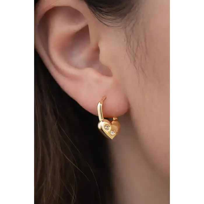 Altın Renk Kalp Figürlü Çelik TX  Küpe (Çift)