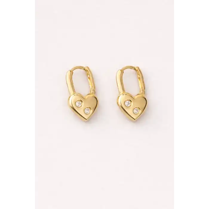 Altın Renk Kalp Figürlü Çelik TX  Küpe (Çift)