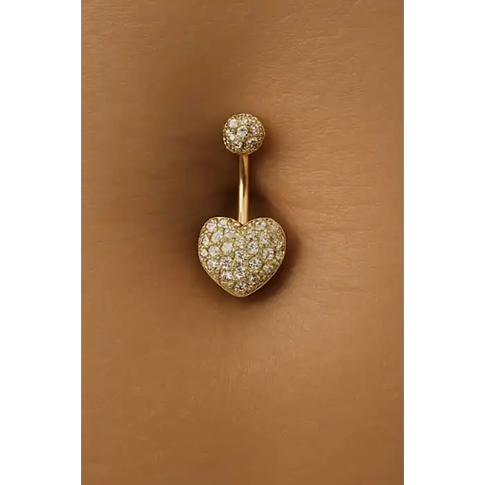 Altın Renk Kalp Figürlü Cerrahi Çelik Göbek Piercing
