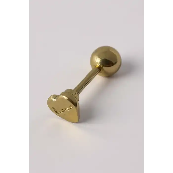 Altın Renk Kalp Figürlü Cerrahi Çelik Tragus/Kıkırdak Küpe/Piercing (Tek)
