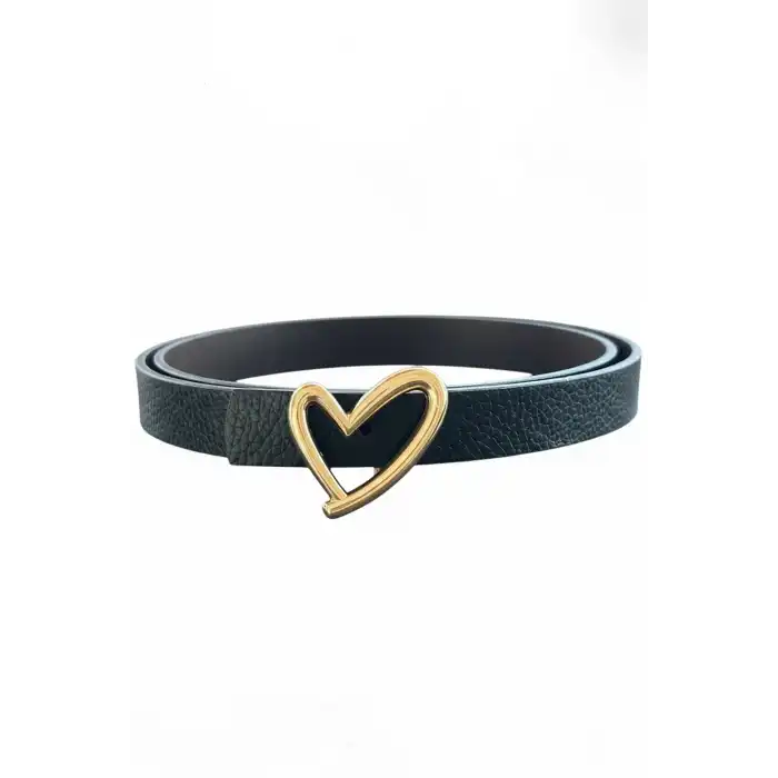 Altın Renk Kalp Figürlü Deri Detaylı Kadın Kemer