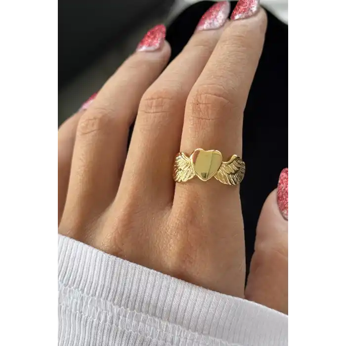 Altın Renk Kalp Figürlü Metal Ayarlanabilir Yüzük