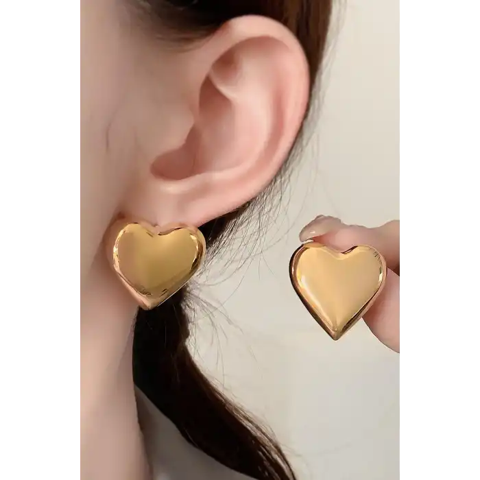 Altın Renk Kalp Figürlü Metal Küpe (Çift)