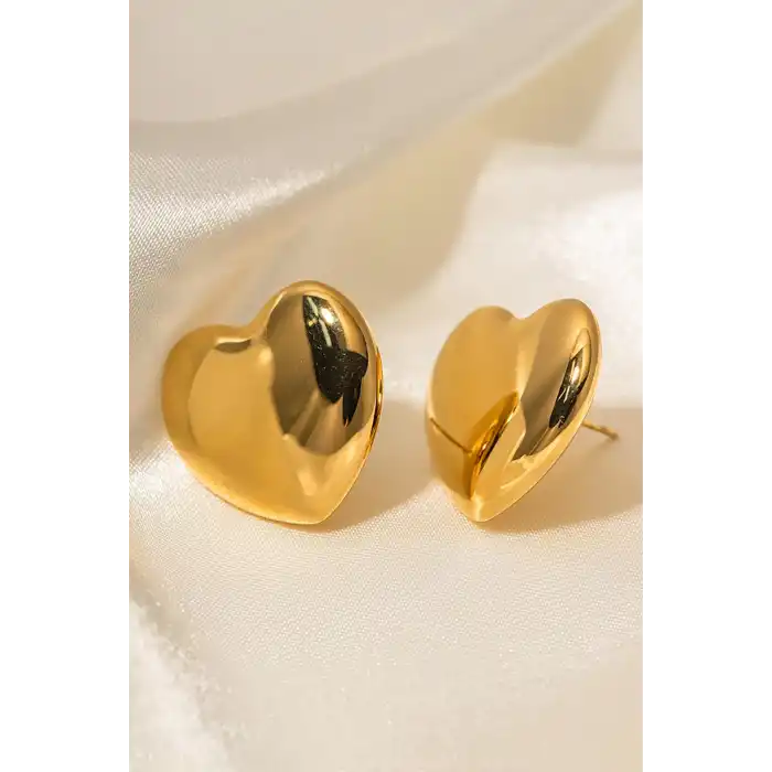 Altın Renk Kalp Figürlü Metal Küpe (Çift)