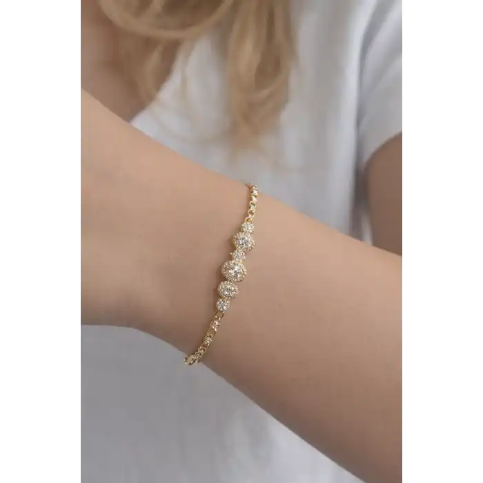 Altın Renk Kalp Figürlü  Taş Detaylı Çelik Xupıng VİP Kelepçe Bileklik