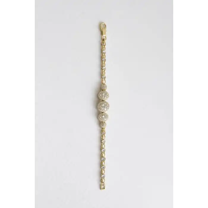 Altın Renk Kalp Figürlü  Taş Detaylı Çelik Xupıng VİP Kelepçe Bileklik