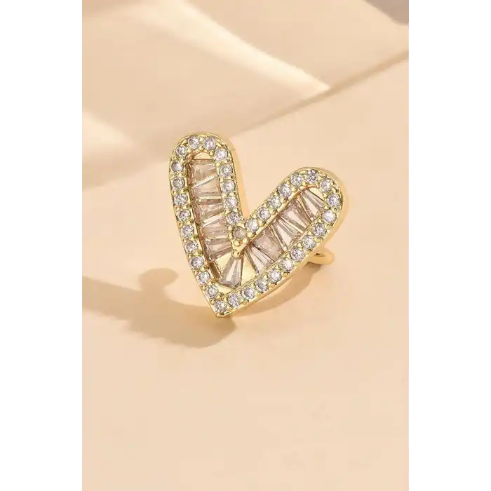Altın Renk Kalp Figürlü Taş Detaylı Ear Cuff (Tek)
