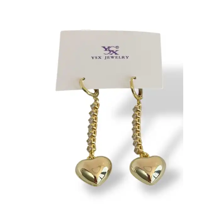 Altın Renk Kalp Figürlü Taş Detaylı VİP YSX Küpe (Çift)