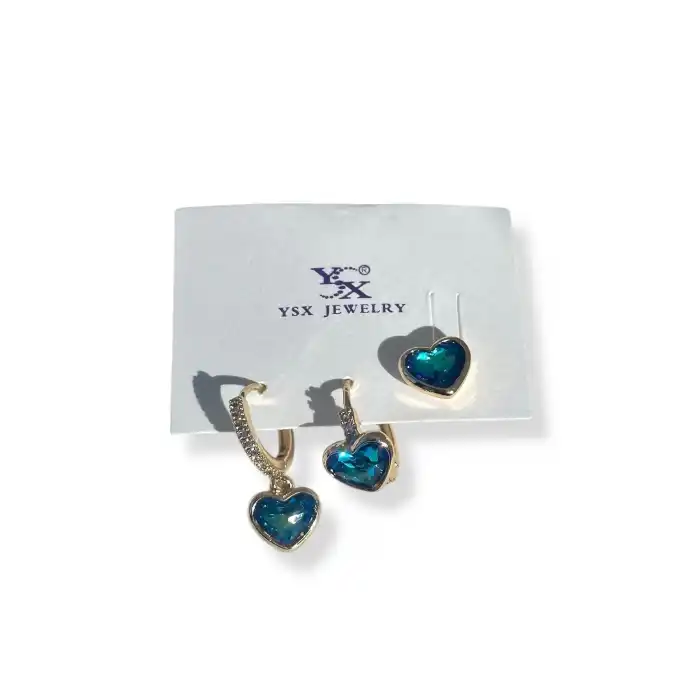 Altın Renk Kalp Figürlü Taş Detaylı VİP YSX Küpe Set