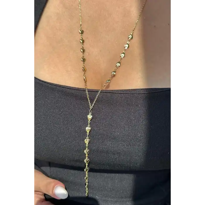 Altın Renk Kalp Figürlü Y Kolye