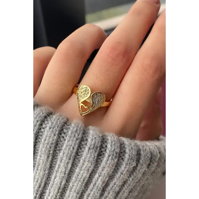 Altın Renk Kanat Figürlü Ayarlanabilir Yüzük