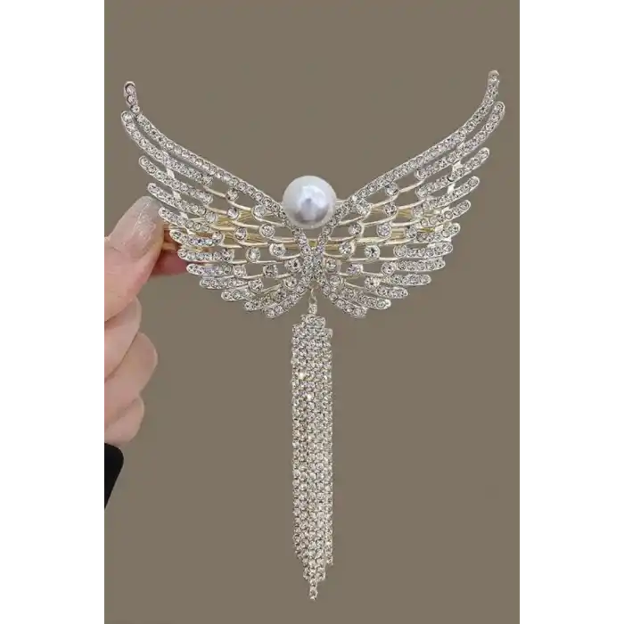 Altın Renk Kanat Figürlü İnci Detaylı Otomat Toka