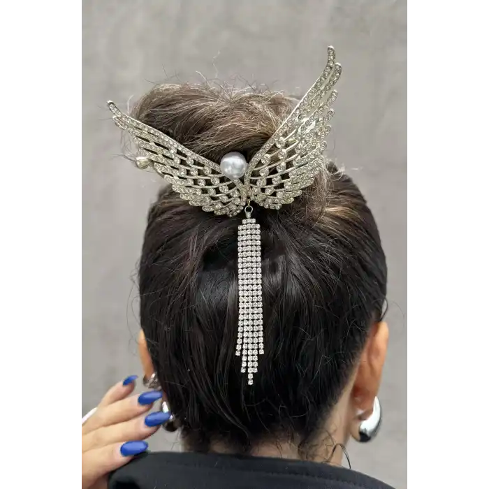 Altın Renk Kanat Figürlü İnci Detaylı Otomat Toka