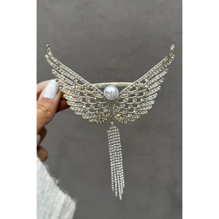 Altın Renk Kanat Figürlü İnci Detaylı Otomat Toka