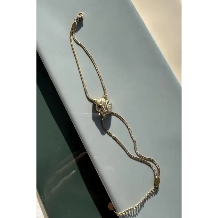 Altın Renk Kaplan Figürlü Çelik Bileklik